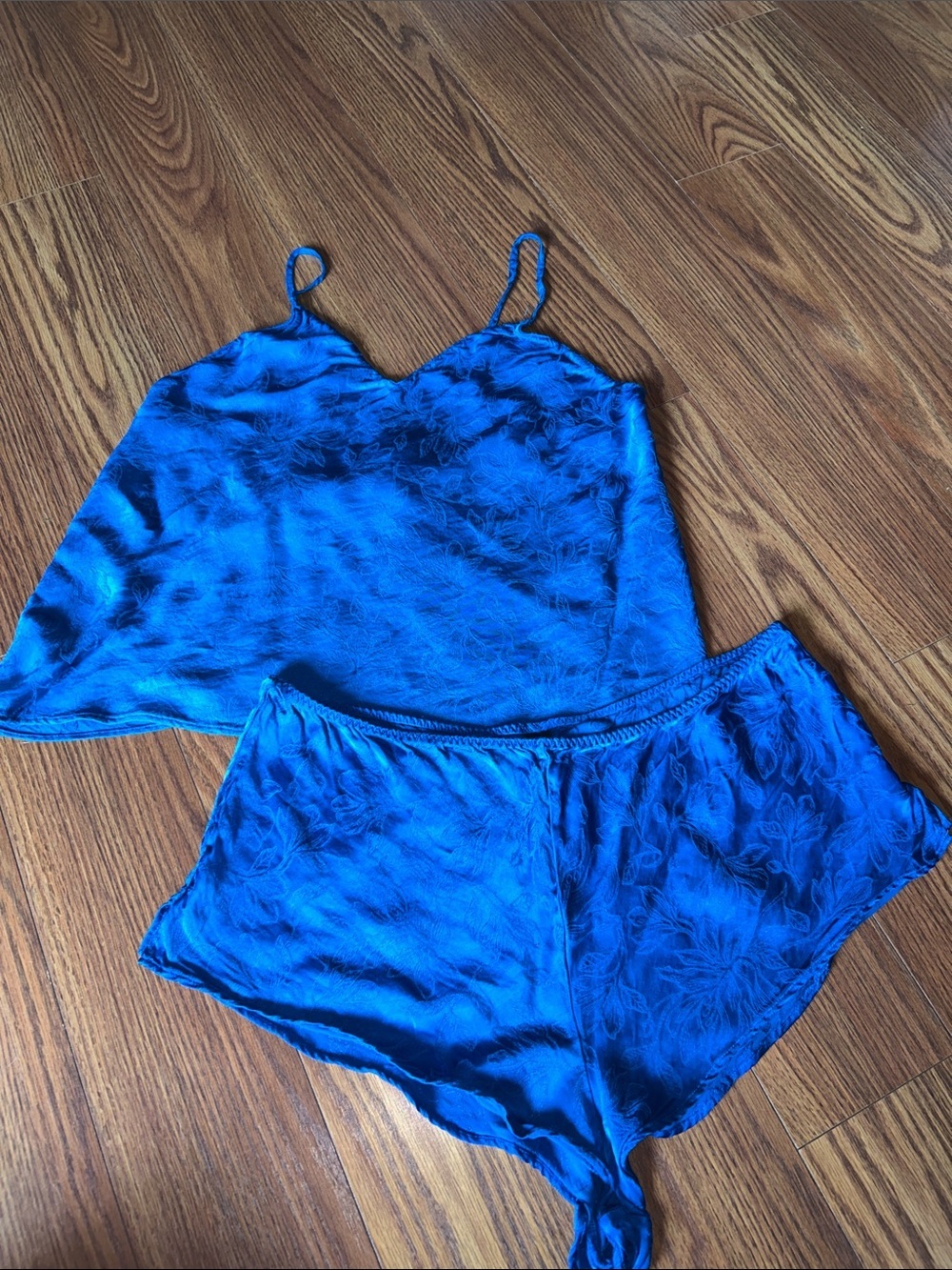Vintage Y2K Victorias Secret Blue Satin Floral Cami & Short Sleep Set Size XL
